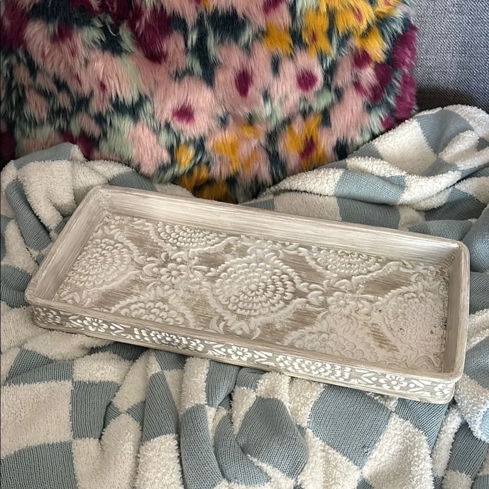 Cost Plus World Market Cream Vanity Tray Floral Design
